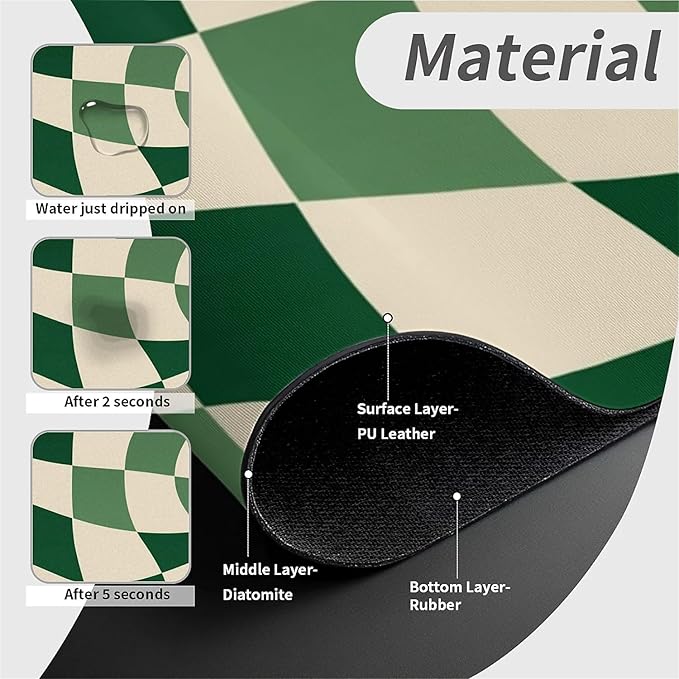 Kitchen Sink Splash Guard，Green-and cream checkered Faucet Mat Sink