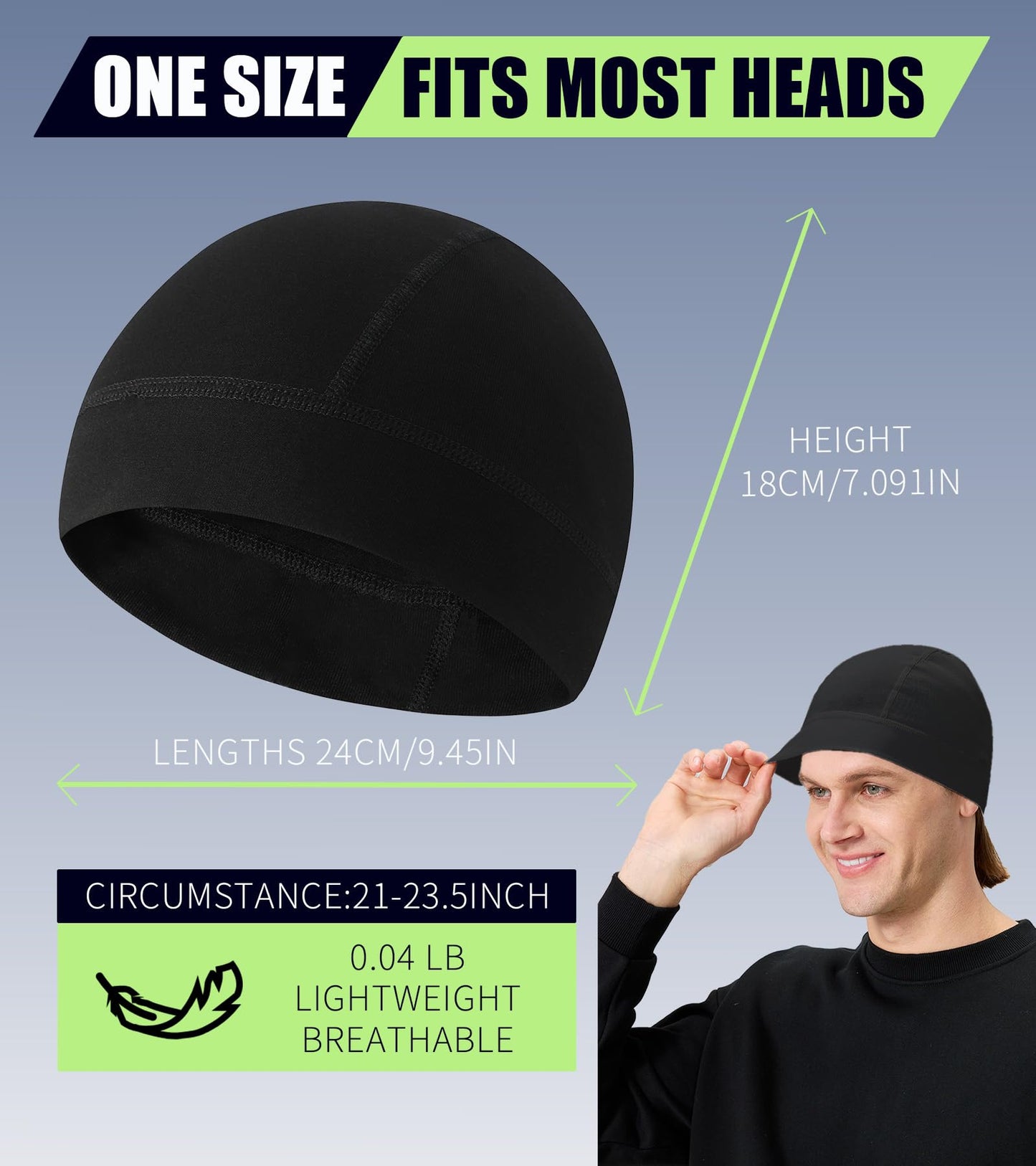 Hovyjumz 2 Pieces Cotton Skull Caps for Men Women Helmet Liner Breathable Sleep Hat Chemo Headwear Running Cap