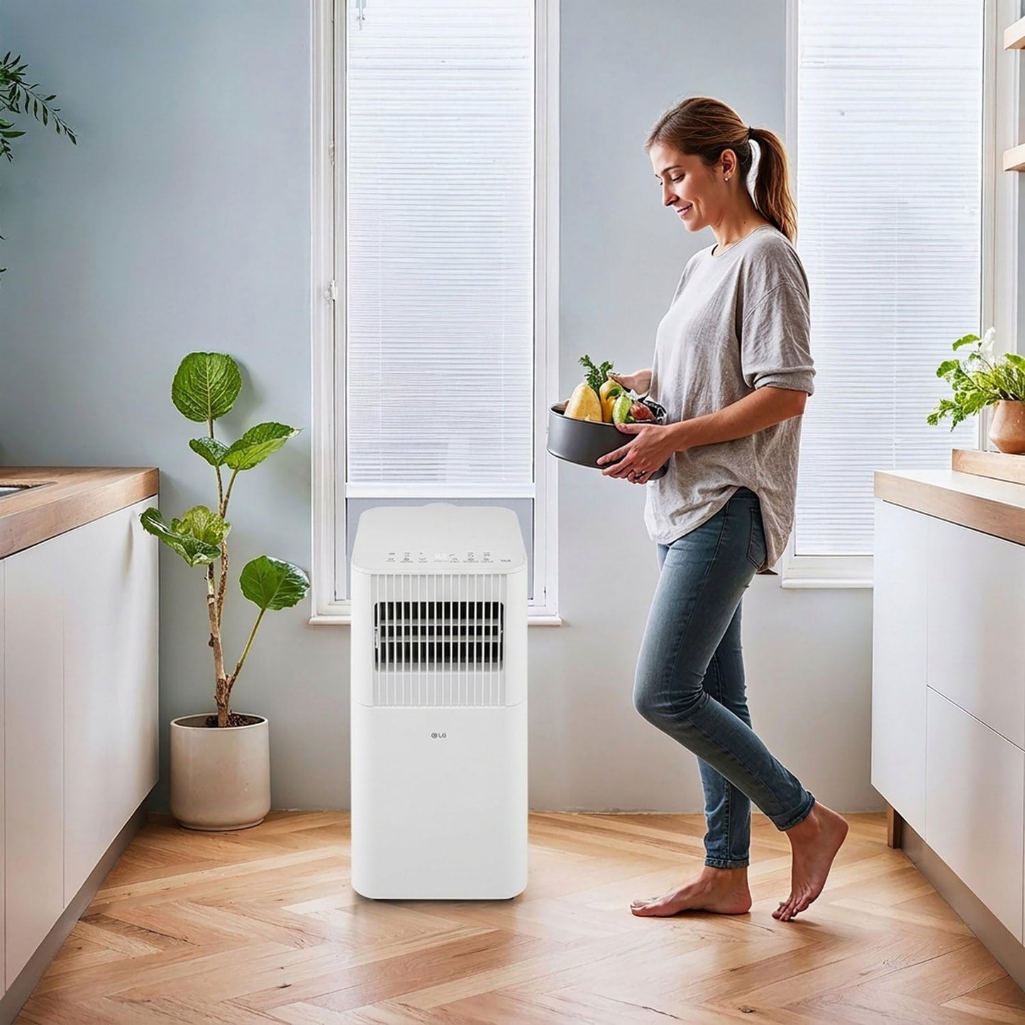 LG 6000 BTU Portable Air Conditioner in White, Compact Quiet Standing Smart Home Compatible AC Unit with Fan, Remote Control & Wi-Fi for Indoor Bedroom, Bathroom, Garage & Office