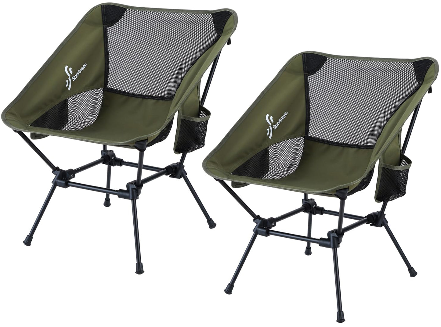 Sportneer Camping Chairs, Lightweight Outdoor Chairs with 2 Side Pockets & Storage Bag, Foldable & Portable Lawn Chairs for Camping Hiking Lawn Picnic Beach Outdoor Travel (2, Green)