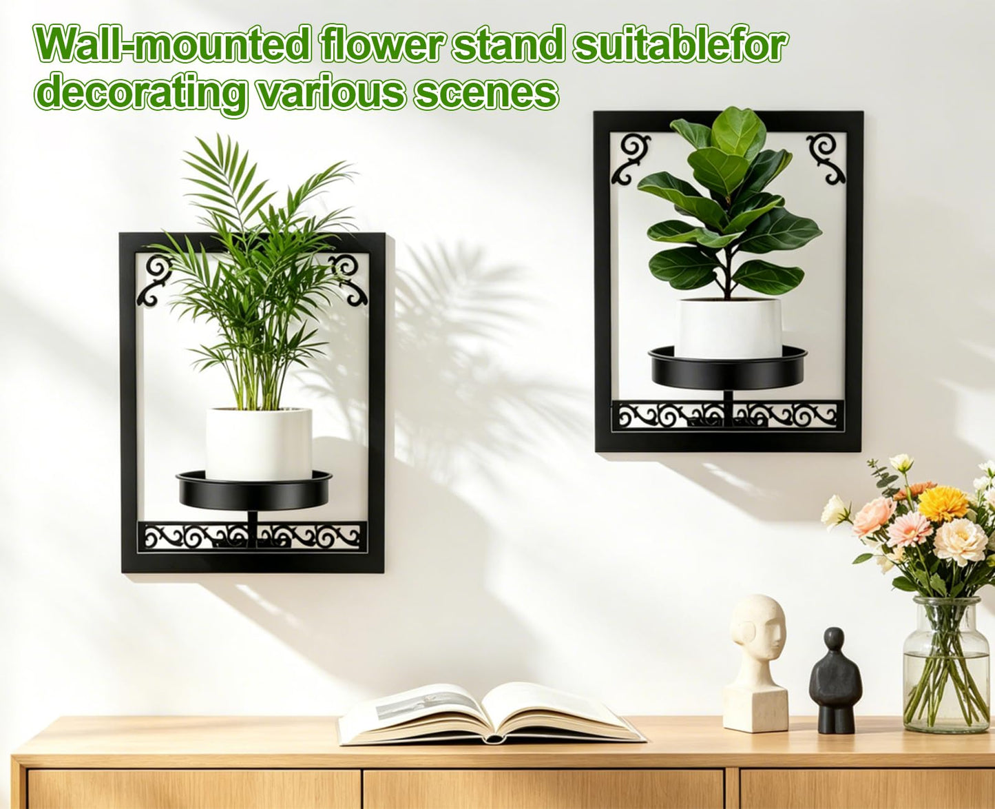 WGFKVAS Wall Plant Holder Set of 3, Picture Frame Plant Holder, Rustproof Holder Metal Modern Style Home Gardening Wall Decor for Living Room Bedroom, Entryway, Black