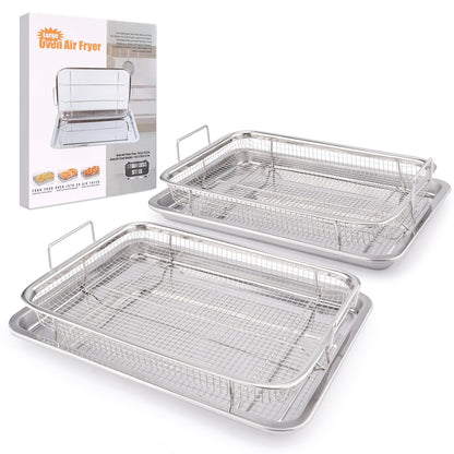 Air Fryer Basket for Oven 15.7"x11.8", 2-Pair Set Large Air Fryer Basket and Tray Stainless Steel Oven Air Fryer Accessories Pan Rack for Cooking Baking and Broiling