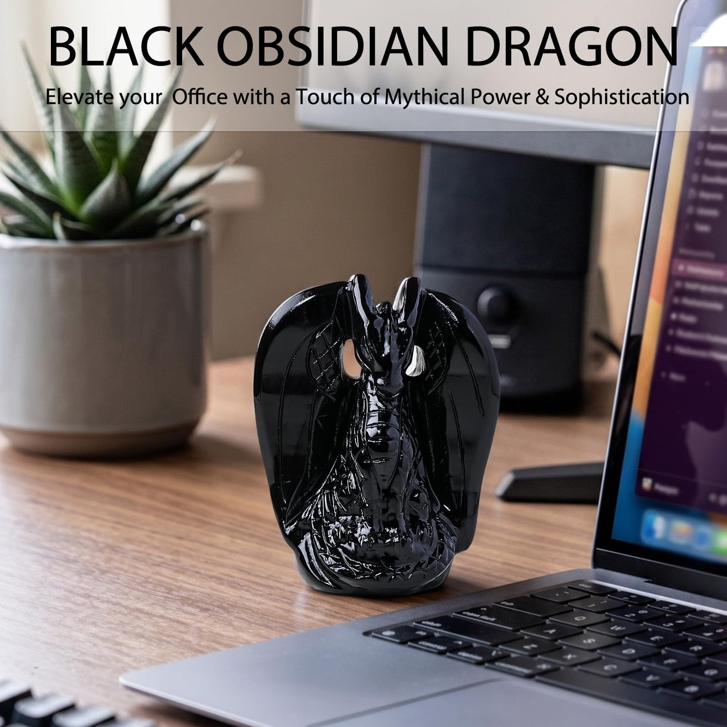 Apengshi Dragon Statue Natural Obsidian Crystal Animal Figurine, Decorative Collectible Sculpture for Home, Office, Desk, Gift for Teen Men Women (Obsidian)