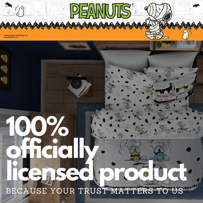 Peanuts Halloween Queen Bed Set – Super Soft & Cozy 5 Piece Reversible Comforter and Sheet Set Featuring Snoopy & Charlie Brown, (Official Peanuts® Product) by Franco