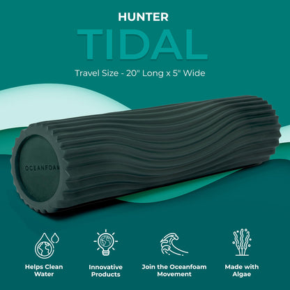 Oceanfoam Tidal Roller - Black Marbled - Muscle Massage Foam Roller for Back Pain & Stretching - Firm and Ergonomic Wide Wave Textured - Yoga, Athletics, & Wellness - Full Size, 20" x 5"