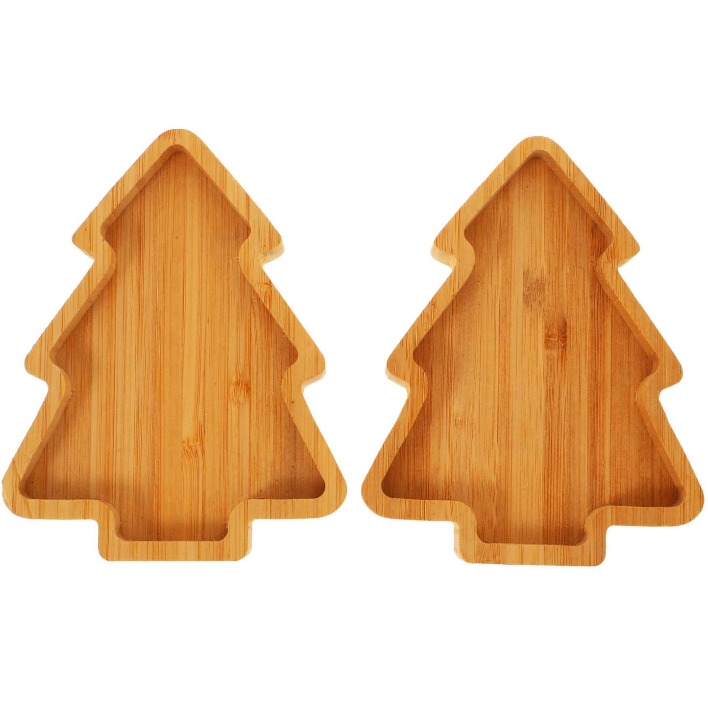 2pcs Christmas Tree Tray Small Xmas Tree Shaped Fruit Tray Snack Appetizer Plate Bamboo Serving Dish for Holiday Parties and Everyday Use