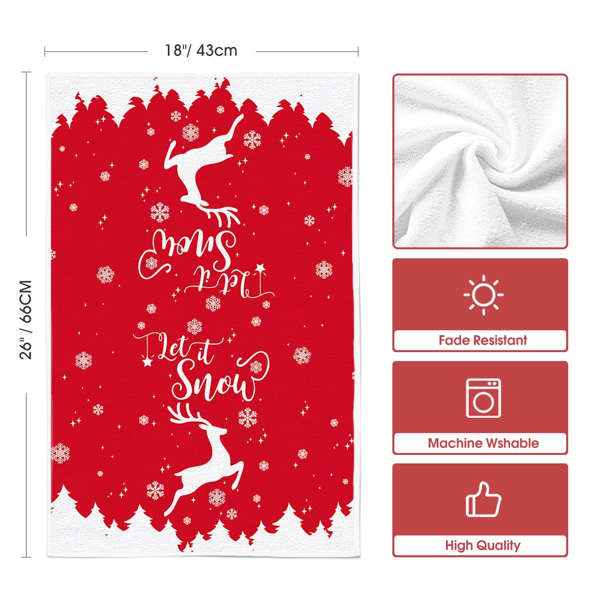 Artoid Mode Elk Merry Christmas Kitchen Towels and Dish Towels Red, 18 x 26 Inch Snow Winter Xmas Holiday Ultra Absorbent Drying Cloth Tea Towels for Cooking Baking Set of 4