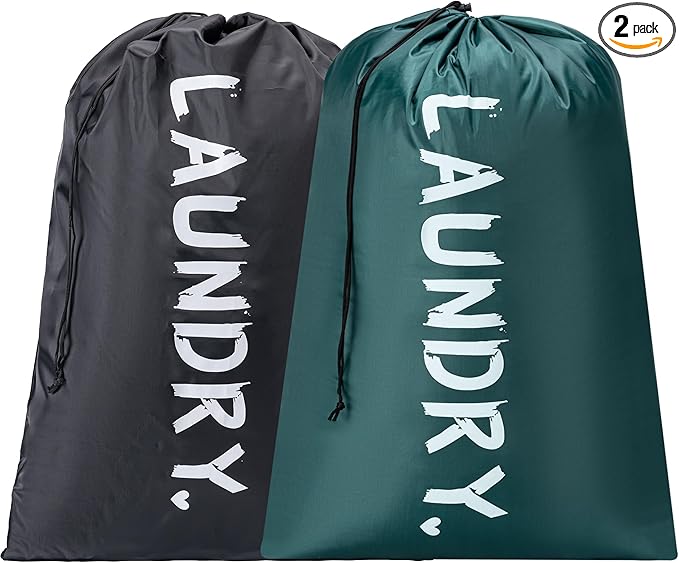 2 Pack 28" x 40"Travel Laundry Bag, Machine Washable Dirty Clothes Organizer