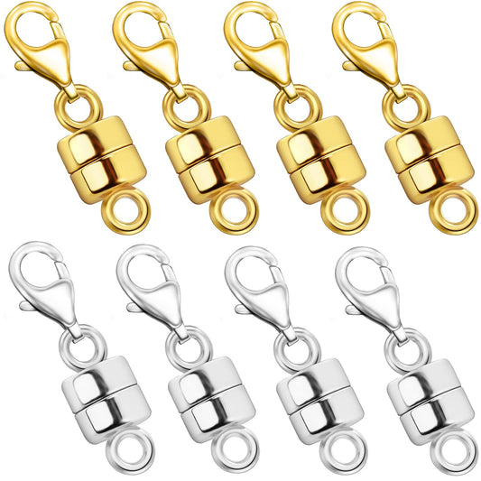 OHINGLT Magnetic Necklace Clasp Extra Strong, Gold and Silver Plated Magnet Jewelry Clasps Converters, Bracelet Extender for Women Seniors