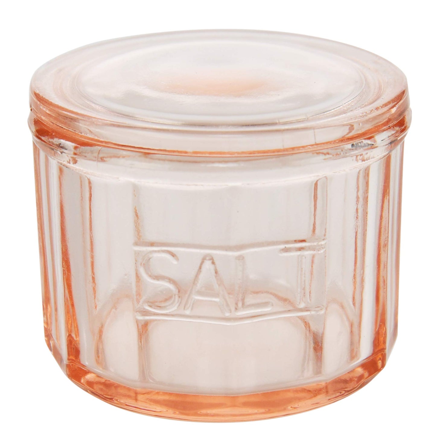 HOME-X Depression Style Pink Glass Salt Cellar with Lid, Retro Kitchen Decor, Wedding Gift - 3 1/2" H x 4" D