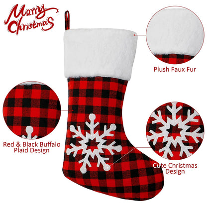 Dremisland 4 Pack Christmas Stockings 18 Inch Large Red Black Buffalo Plaid Christmas Stockings with Plush Faux Fur Cuff,Fireplace Hanging Stockings for Xmas Holiday Party Decor (Red&White)