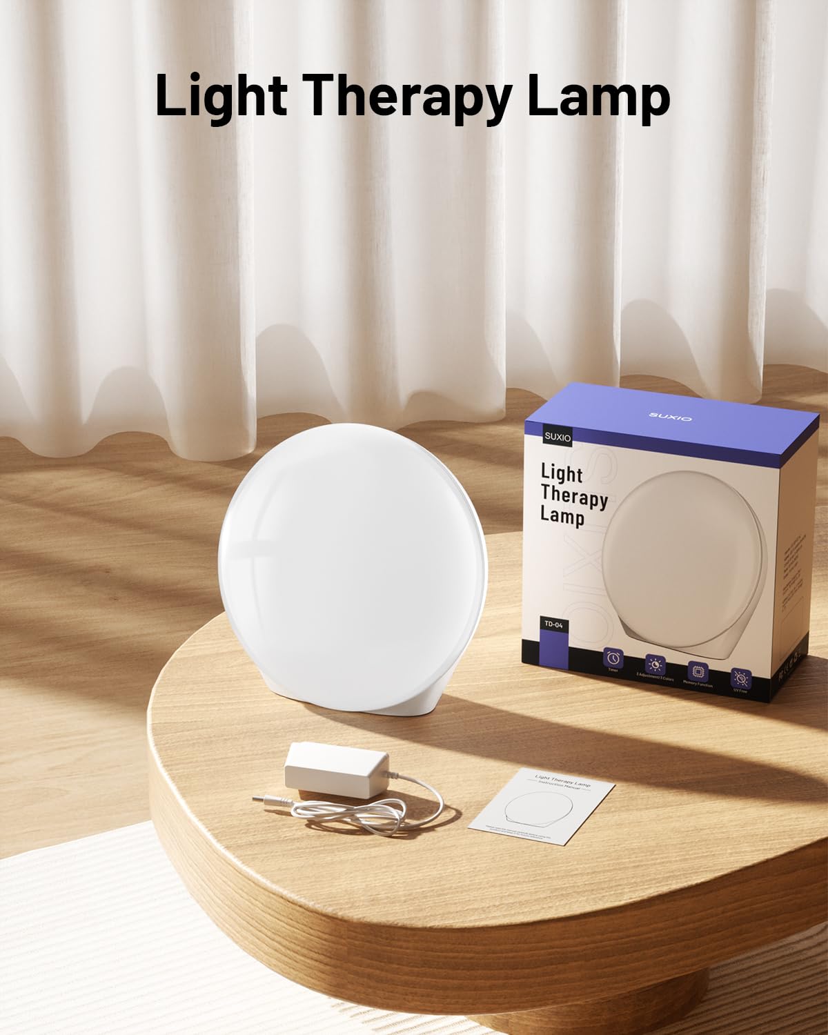 SUXIO Light Therapy Lamp - 10000 Lux Therapy Lights Lamp, 3 Timing & Mode Happy Lamp, Touch Control Sunlight Lamp with Memory Function, Portable Light Box Therapy Use As Lift Mood for Home,White