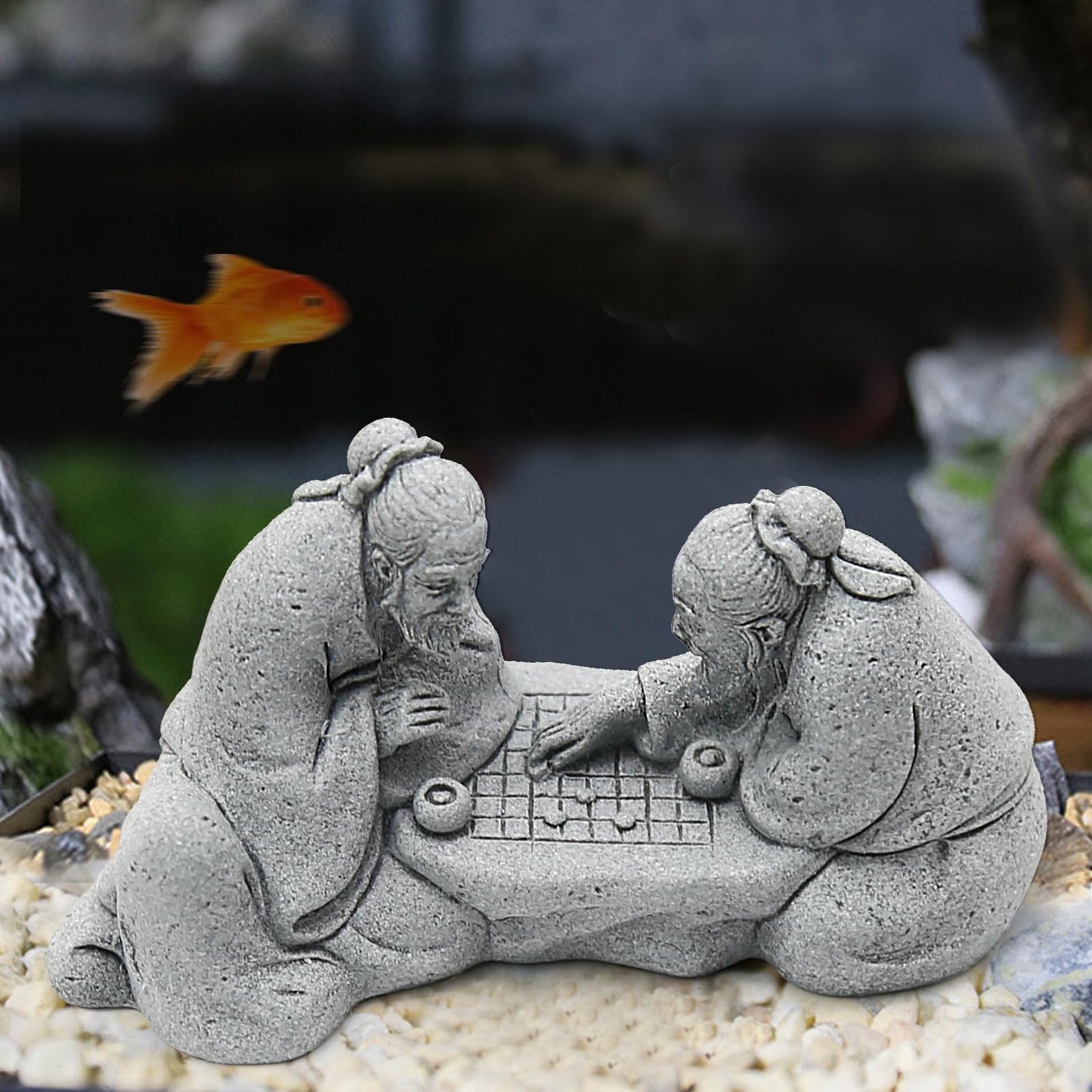 Hoypeyfiy 3Pcs Playing Chess Old Man Statue,Garden Figurines Set,Zen Garden Accessories,Outdoor Decor Sandstone for Bonsai,Micro Landscape Decoration,Garden,Patio,Yard,Lawn,Backyard