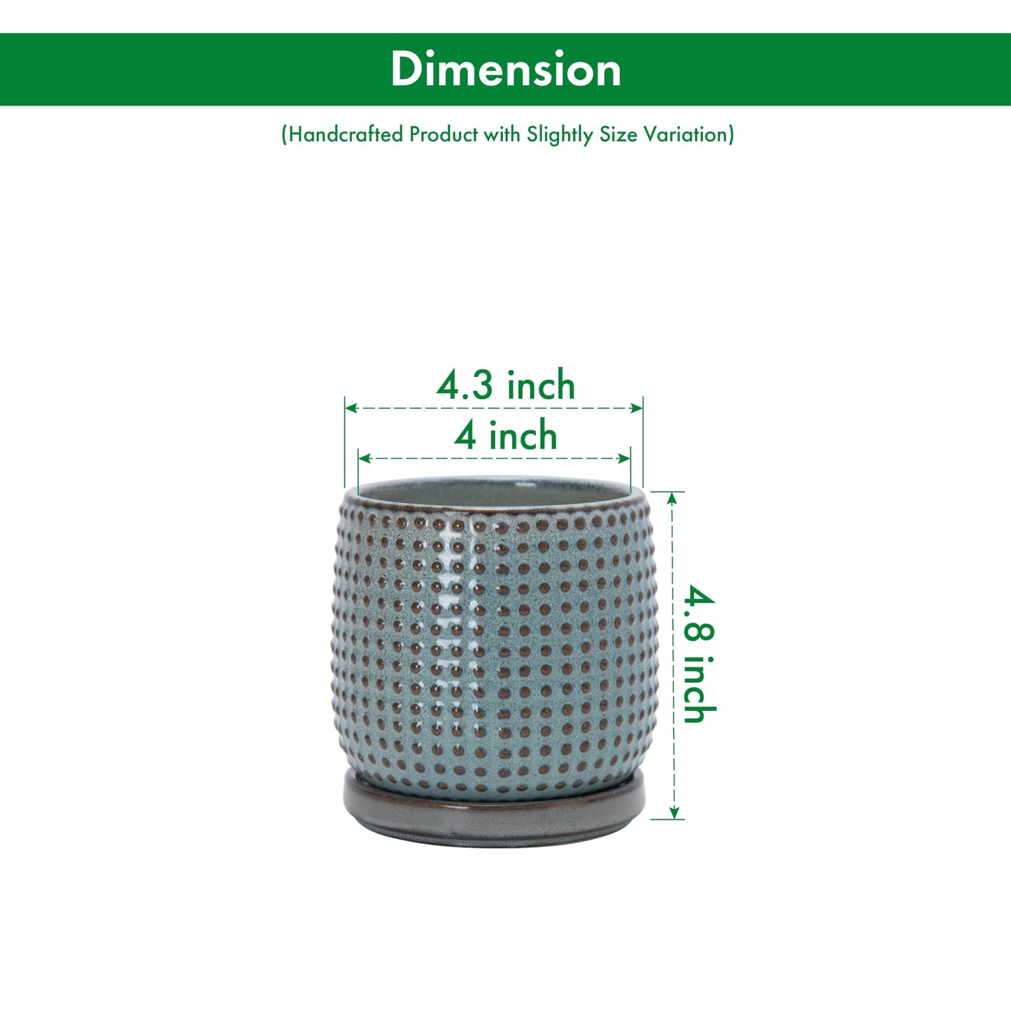D'vine Dev 4 Inch Ceramic Beaded Stoneware Planter Pot - Flower Pot with Drainage Holes and Saucers for Indoor Succulent Plants or Flowers, Graphite Blue, 27-C-Z-9