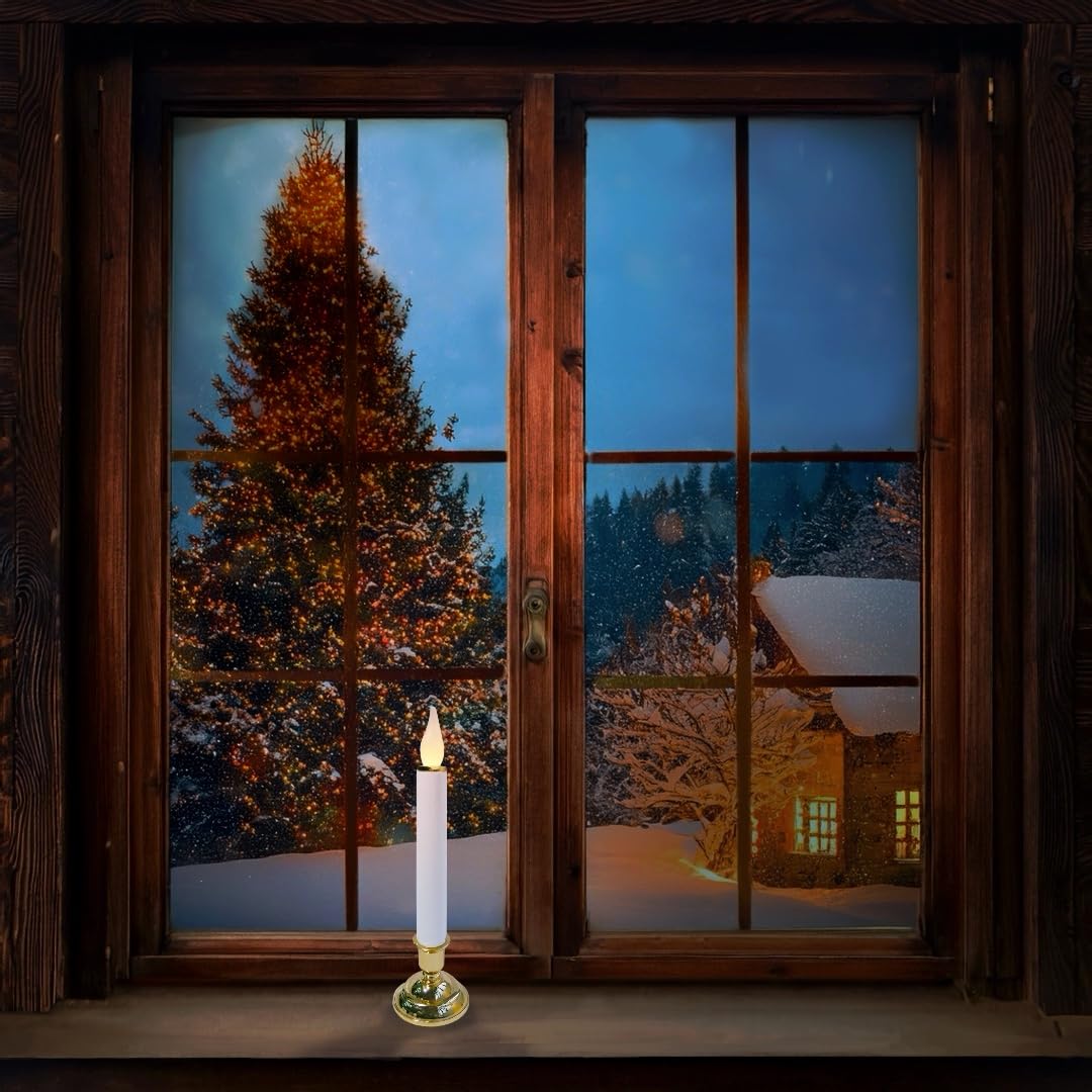 Brite Star Battery Operated 10-Inch LED Candles - Steady Burn Flameless Chatham Candles With Gold Base, Timer & Suction Cup - Perfect for Indoor Window, Outdoor Patio Home Decor- 2 Pack