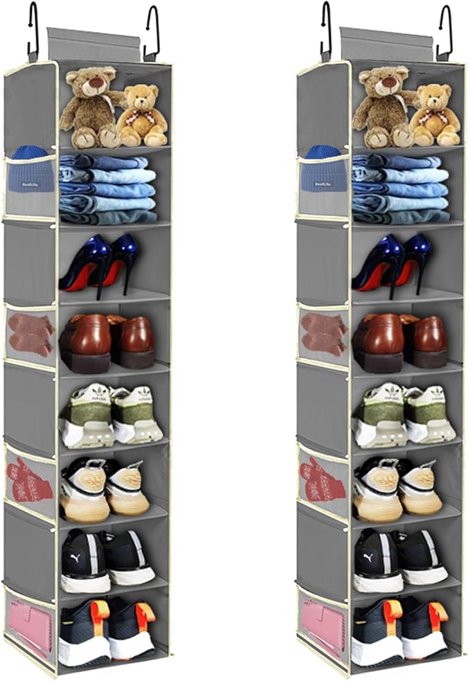 2 Pack Large-Sized Hanging Shoe Organizer 8-Shelf, Hanging Closet Organizer