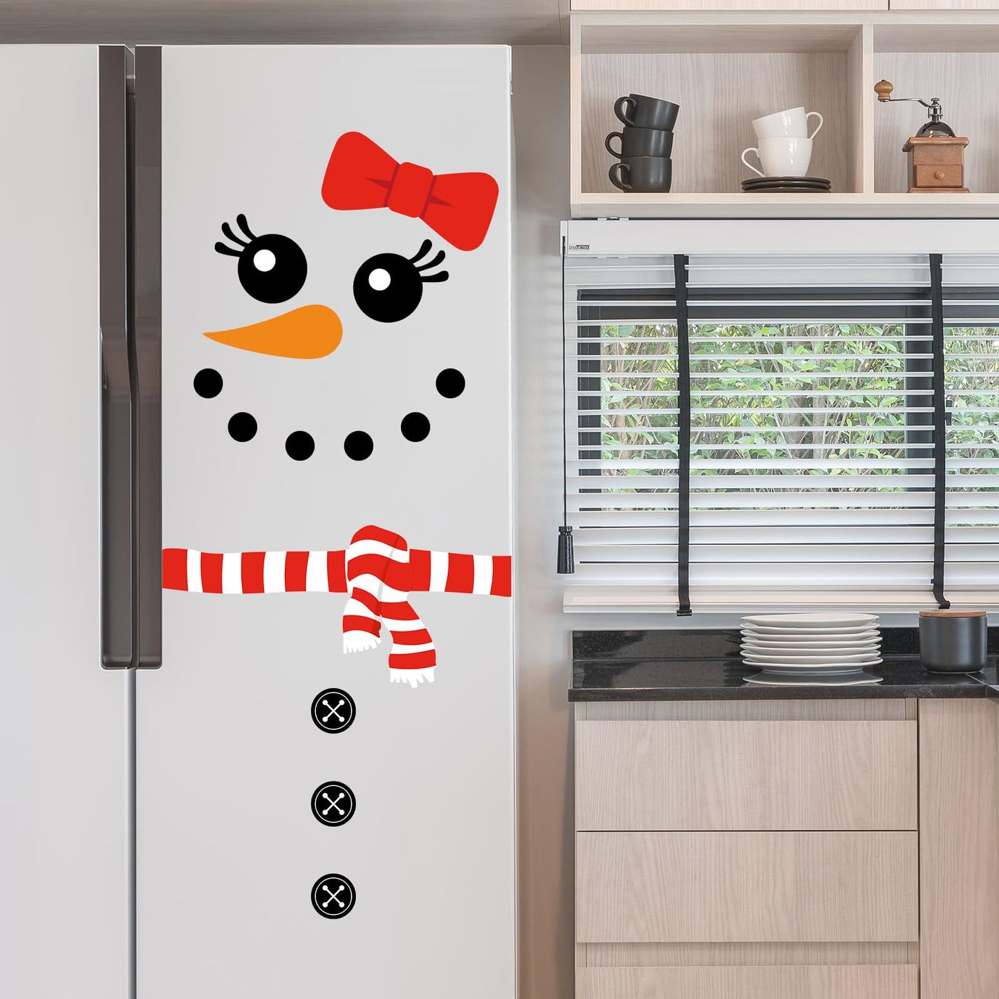 JarThenaAMCS 2 Sheet Christmas Snowman Door Stickers Removable Winter Snowman Wall Decals Large Xmas Mural Stickers for Home Window Door Refrigerator Decor
