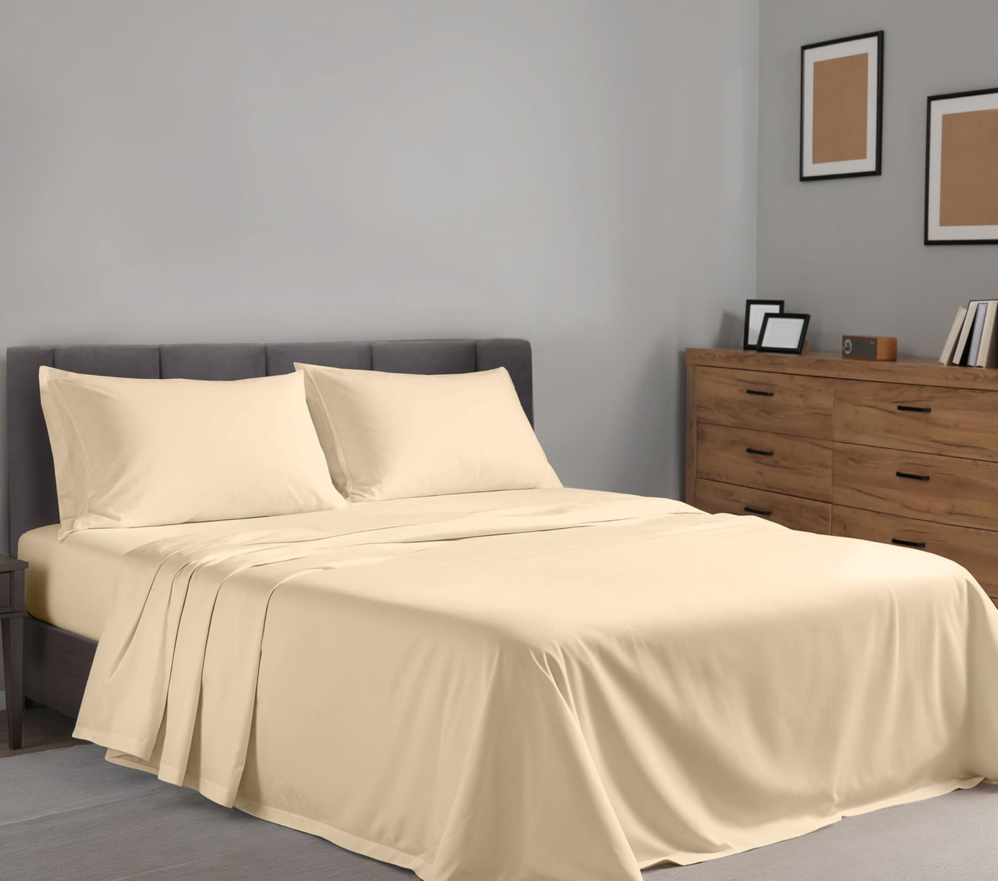 RUVANTI 100% Cotton Percale Sheets Queen Size – Crisp Cooling Bed Sheets for Hot Sleepers, Deep Pocket 16”, Soft Breathable & Durable Hotel-Style 4 Piece Set, Beige