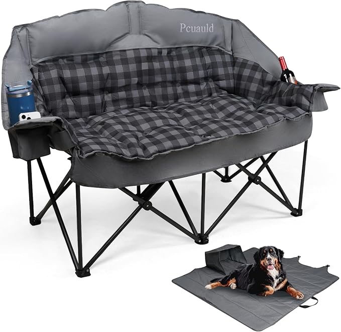 Double Camping Chair Padded Loveseat Camping Couch, Oversized 2 Person Camp
