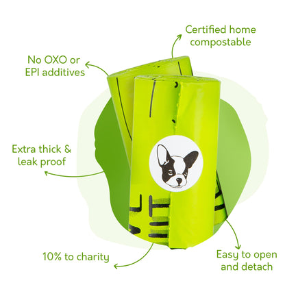 100% Certified Home Compostable Dog Poop Bags with Handles - 10% to Charity - ASTM D6400 & EN 13432 Compliant - 240 x Plant Based X Large Compostable Poop Bags (20 Rolls)