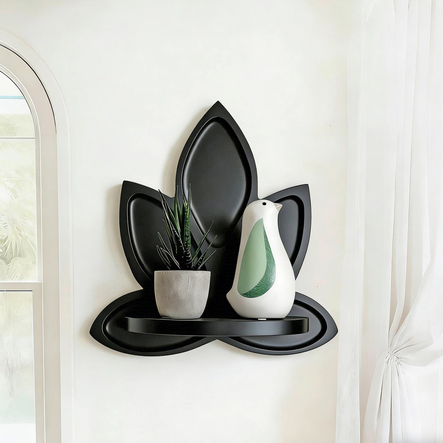 Homtik Small Carved Lotus Flower Wooden Floating Wall Shelf, Boho Zen Spiritual Home Decor for Office, Living Room, Bedroom, Yoga & Meditation Space