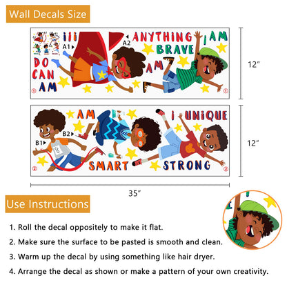 Yovkky Black Boy Inspirational Wall Decals Stickers, African American Positive Quote Toddler Baby Nursery Classroom Decor, Motivational Saying Stars Home Decorations Afro Kids Bedroom Playroom Art