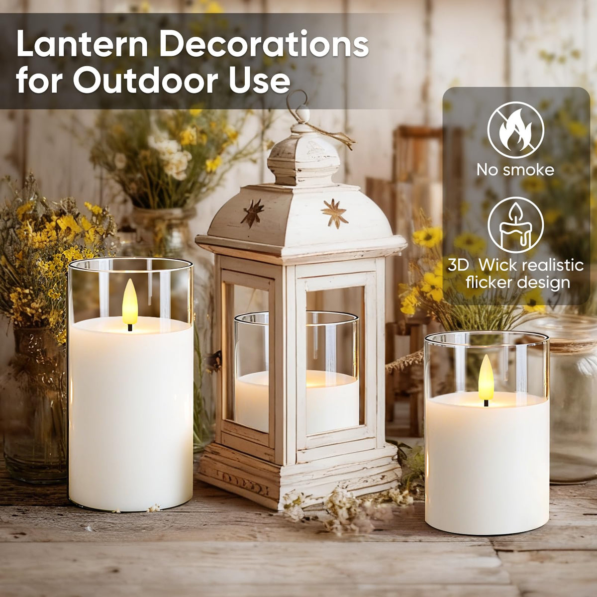 5plots Glass Battery Operated White Flameless Candles with Remote Timer, 3D Wick Real Wax Pillar Led Candles Warm Flickering Light for Indoor Home, Halloween, Christmas Decor, Set of 3, D3 x H4 5" 6"
