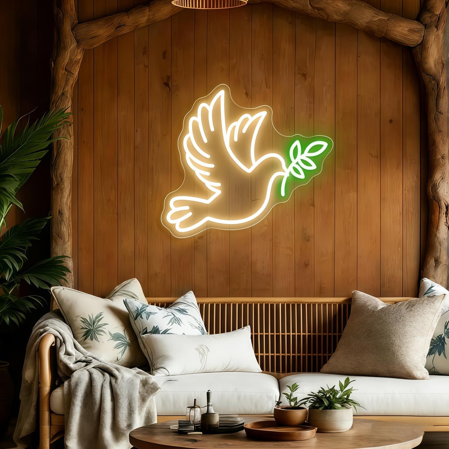 Dove of Peace Neon Sign, 15.7″ × 13.4″ Warm White Flying Pigeon with Olive Branch LED Light for Bedroom, Living Room, Meditation Space, Spiritual Decor, Personal Cave, Peace Dove Decor