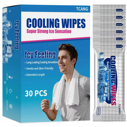 30 Pack Disposable Cooling Wipes, Individually Wrapped No-Rinse Cooling Towels, (25''x 9.84'') Extra-Thick Oversized Ice Towel for Sports, Travel, and Camping in Hot Weather (White)