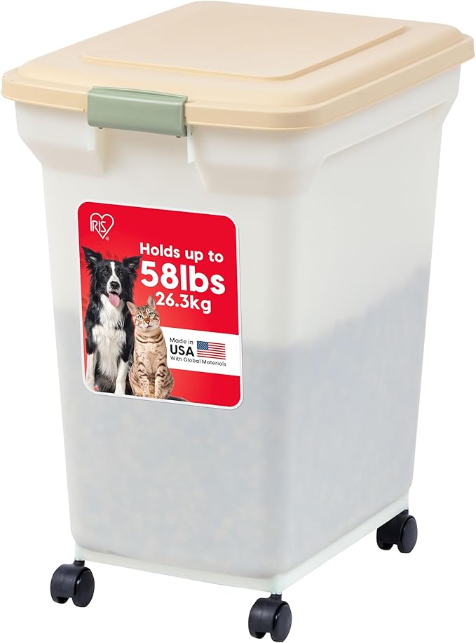 IRIS USA Dog Food Storage Container 58 lbs, Attachable Wheels,