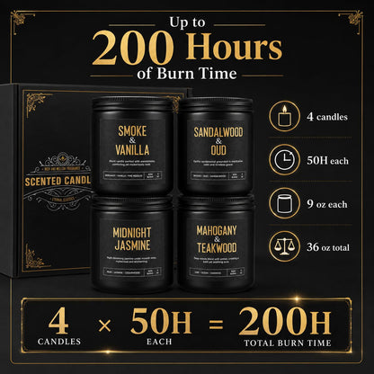 Men's Candle Gift Set, 4 Pack Crackling Wood Wick Soy Scented Candles, 36oz Masculine Aromatherapy Candles for Home, Up to 200H Burn Time, Thoughtful Gift for Fathers, Husbands and Men
