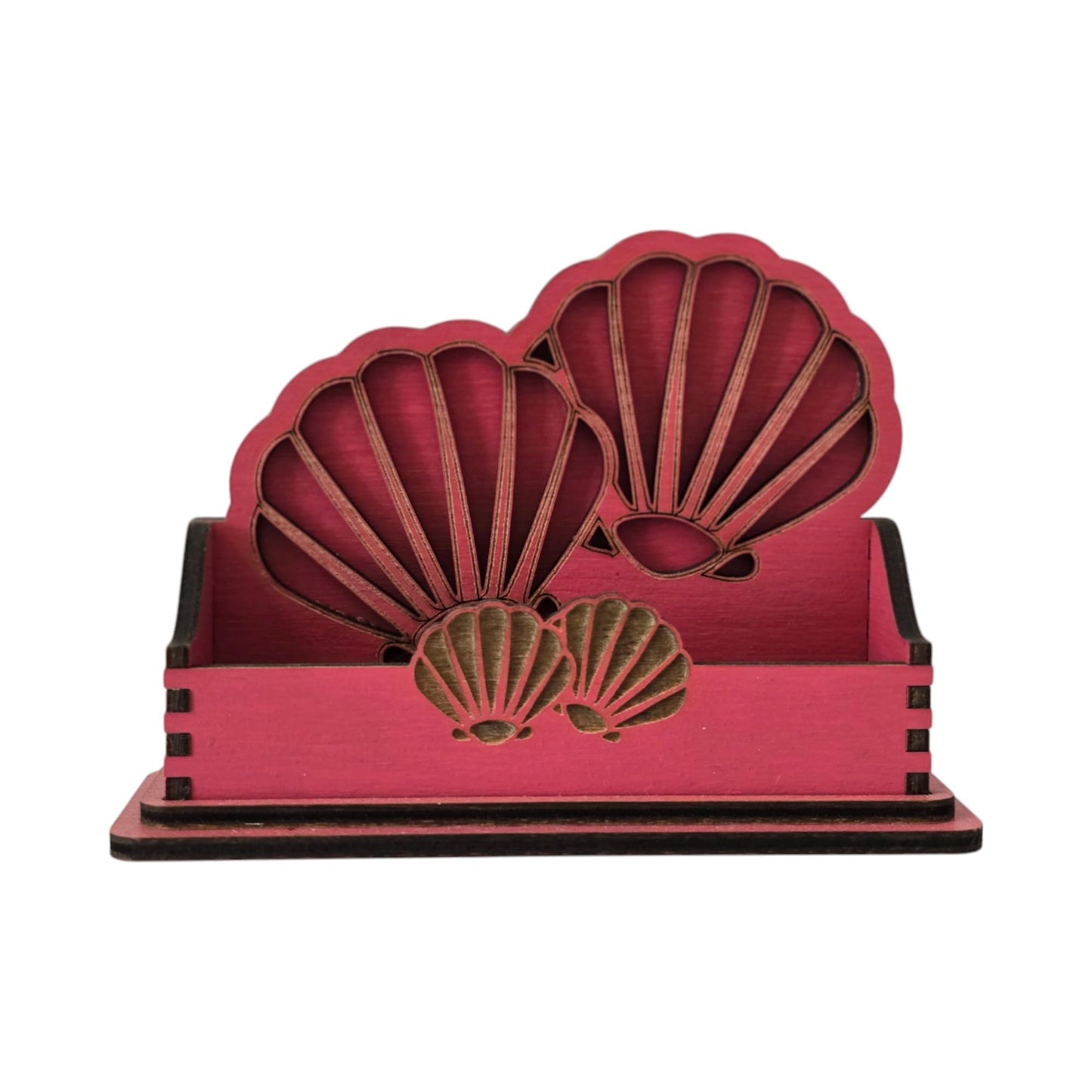 Seashell Wood Business Card Holder, Elegant Desk Accessory and Organizer (Pink)