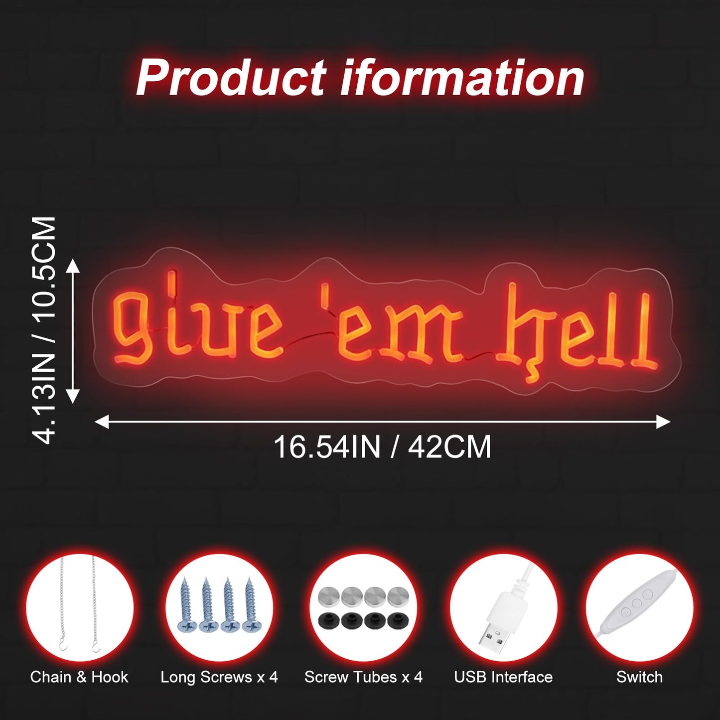 Give Em Hell Neon Sign,Trendy Neon Wall Decor, Dorm Apartment Theme, Funny Girl Power Sign, Gothic Home Decor for Man Cave, Bar,Game Room,Club Decor,Living Room Birthday Party