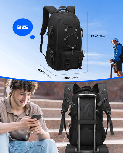 Besttravel Travel Backpack, 45L Hiking Backpacks Water Resistant Multi-functional Trekking Rucksack Travel Laptop Backpack Mens Fits 17.3 Inch Computer for Camping Climbing Cycling, Black