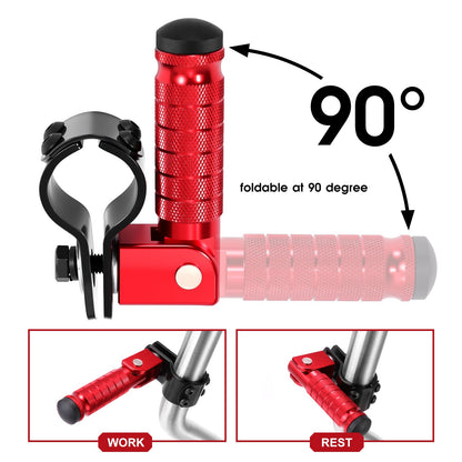 90 Degree Foldable Footpegs M8 Motorcycle Foot Pegs CNC Anti-Skid Footrest Passenger Pedal for Motorbike Mini Bike Dirt Pit Bike (Red)