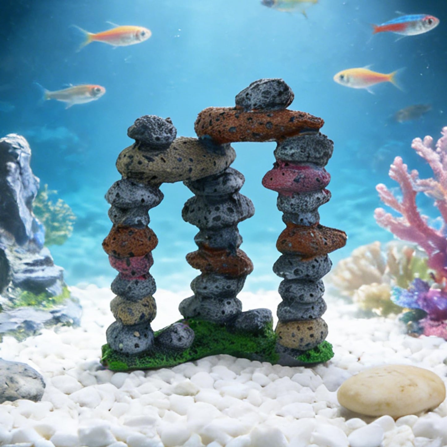 WishLotus Stacked Stones Aquarium Decor, Resin Rock Door Fish Tank Accessories Decorations, Aquarium Ornaments for Fish Through and Playing (Tall One)