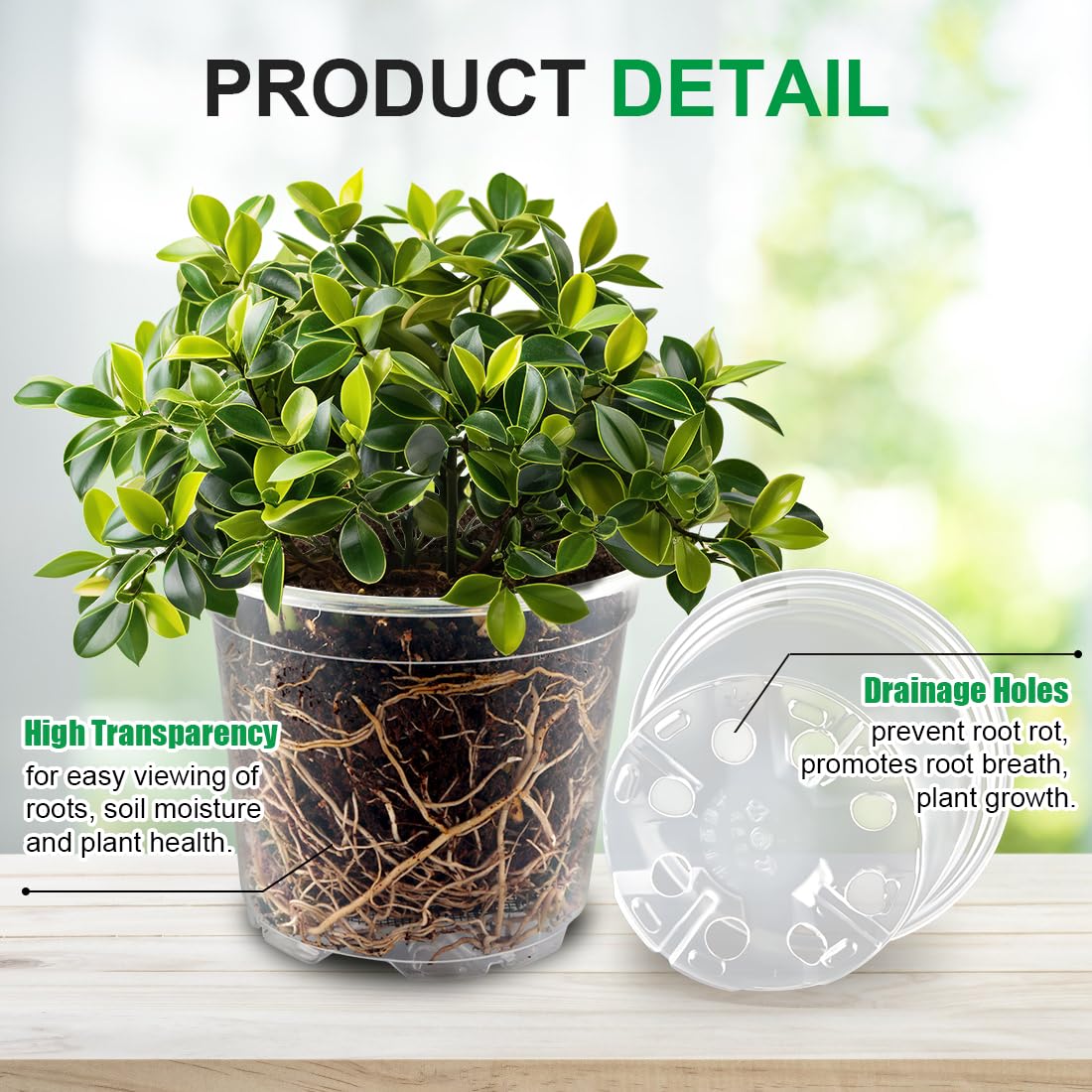 RooTrimmer 100 Pack 4 Inch Clear Plant pots with Drainage Holes, Transparent Nursery Seeding Pots, Flexile Seeds Starter Pots, Seeds Germination (4Inch,100P,Clear)
