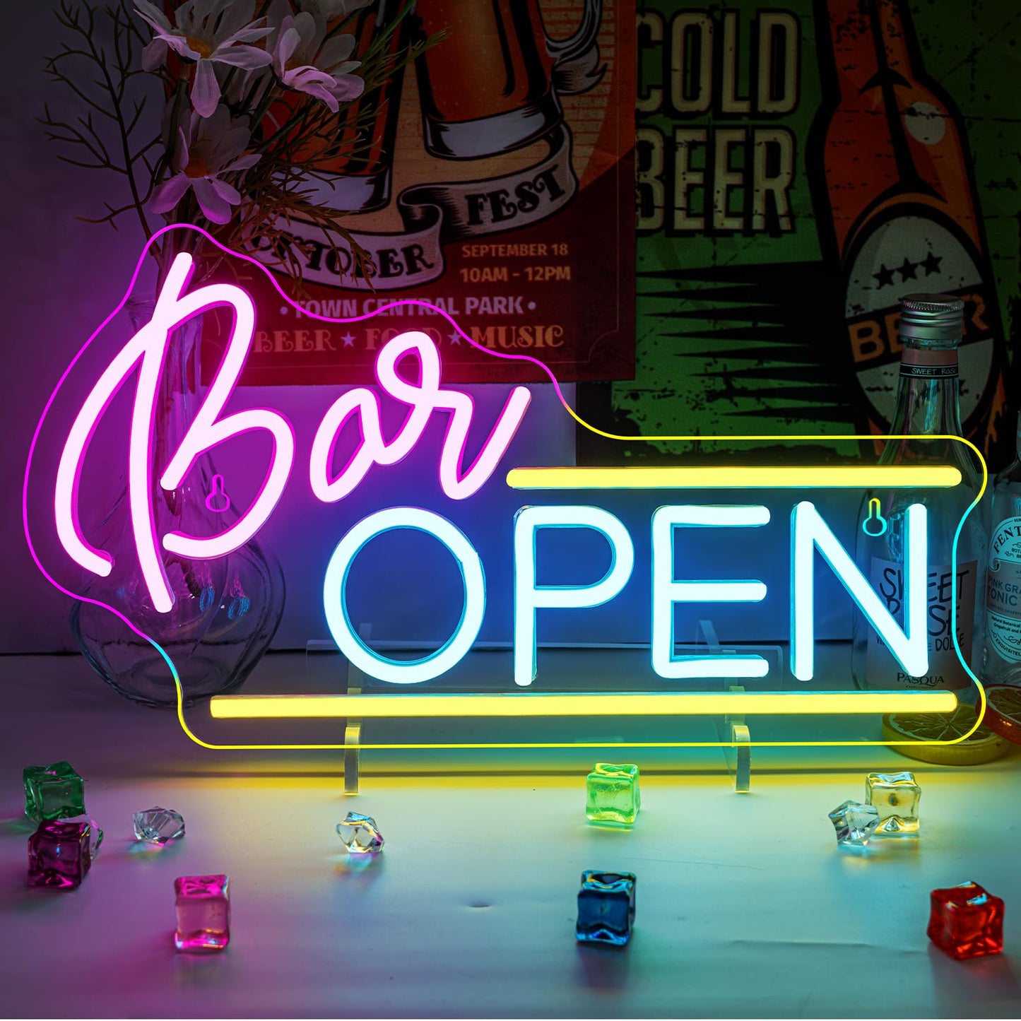 WX&YH Bar Open Neon Sign Led Sign for Wall Open Home Bar Decor Open Bar Neon Lights Signs for Business Window Pub Cafe Man Cave Club Restaurant Open Sign Decor Gifts to Club Party
