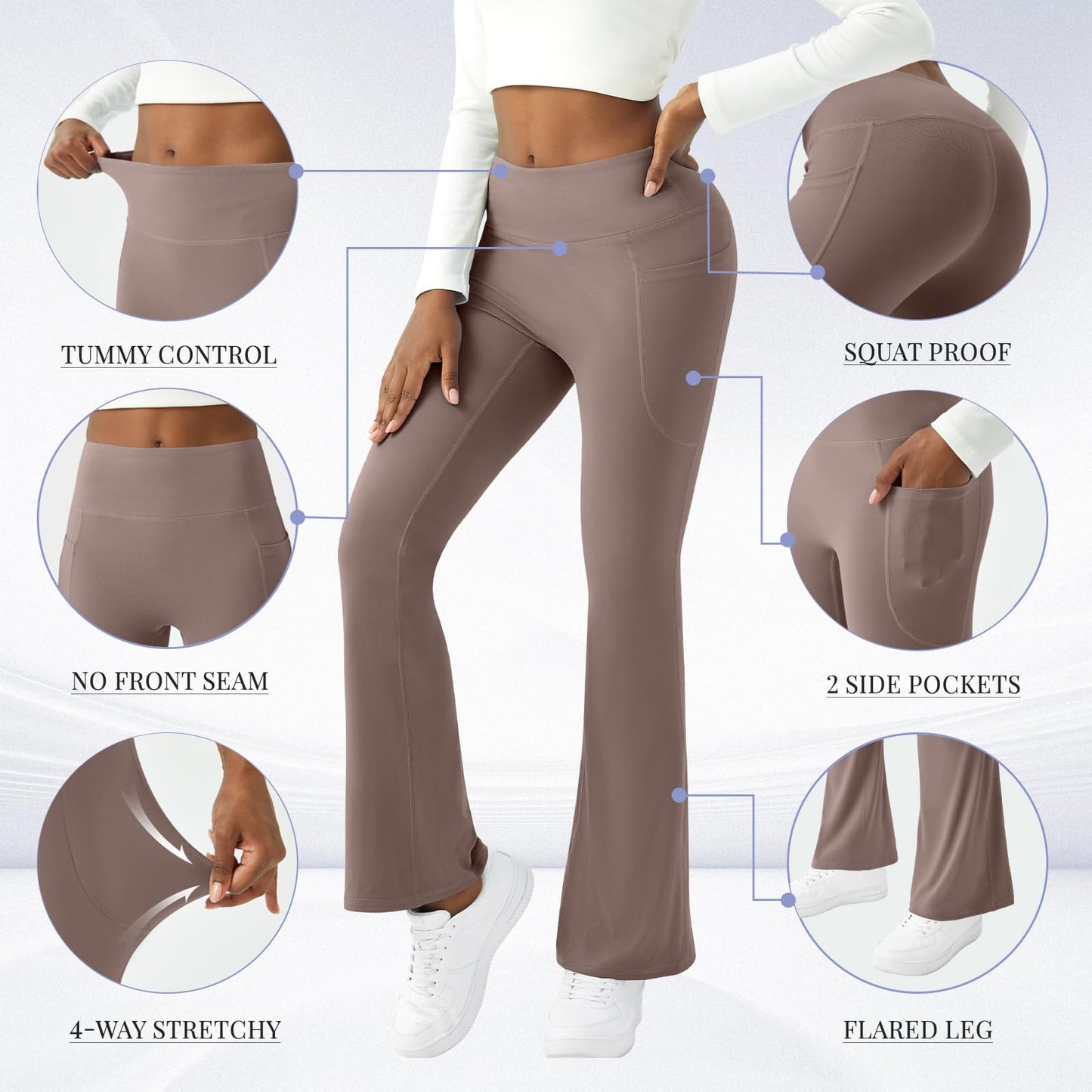 Womens Yoga Pants with Pockets High Waisted Flare Leggings Bell Bottom Yoga Dress Pants Seamless Bootcut Pants