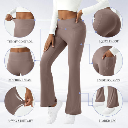 Womens Yoga Pants with Pockets High Waisted Flare Leggings Bell Bottom Yoga Dress Pants Seamless Bootcut Pants
