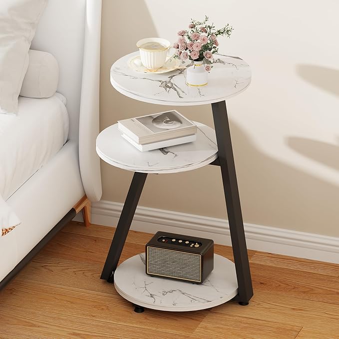 BEWISHOME Round End Table Marble Side Table