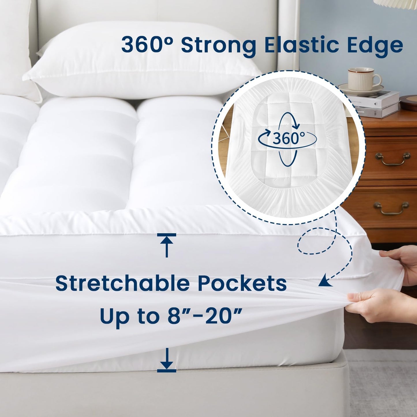 YUGYVOB Mattress Pad Extra Thick, Cooling, and Breathable Full Size Mattress Topper 8-21" Deep Pocket Soft Down Alternative Fill