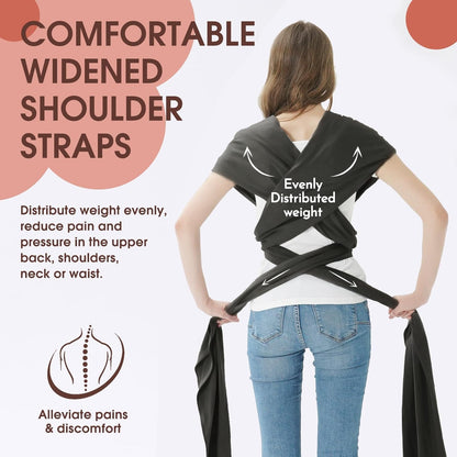 Soft Cotton Baby Wrap Carrier - Adjustable Infant Sling for Newborn to 2 Years, Hands-Free Babywearing for Parenting, Shopping, Travel - Breathable & Lightweight (Black)