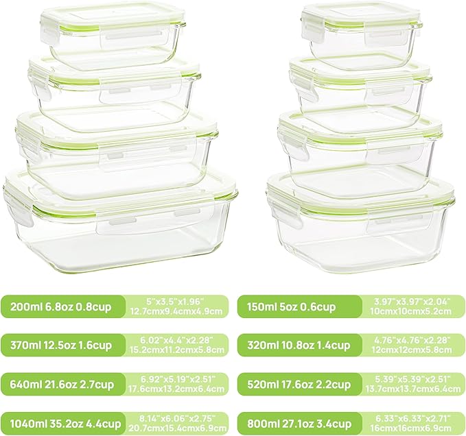 Vtopmart 8 Pack Glass Food Storage Containers