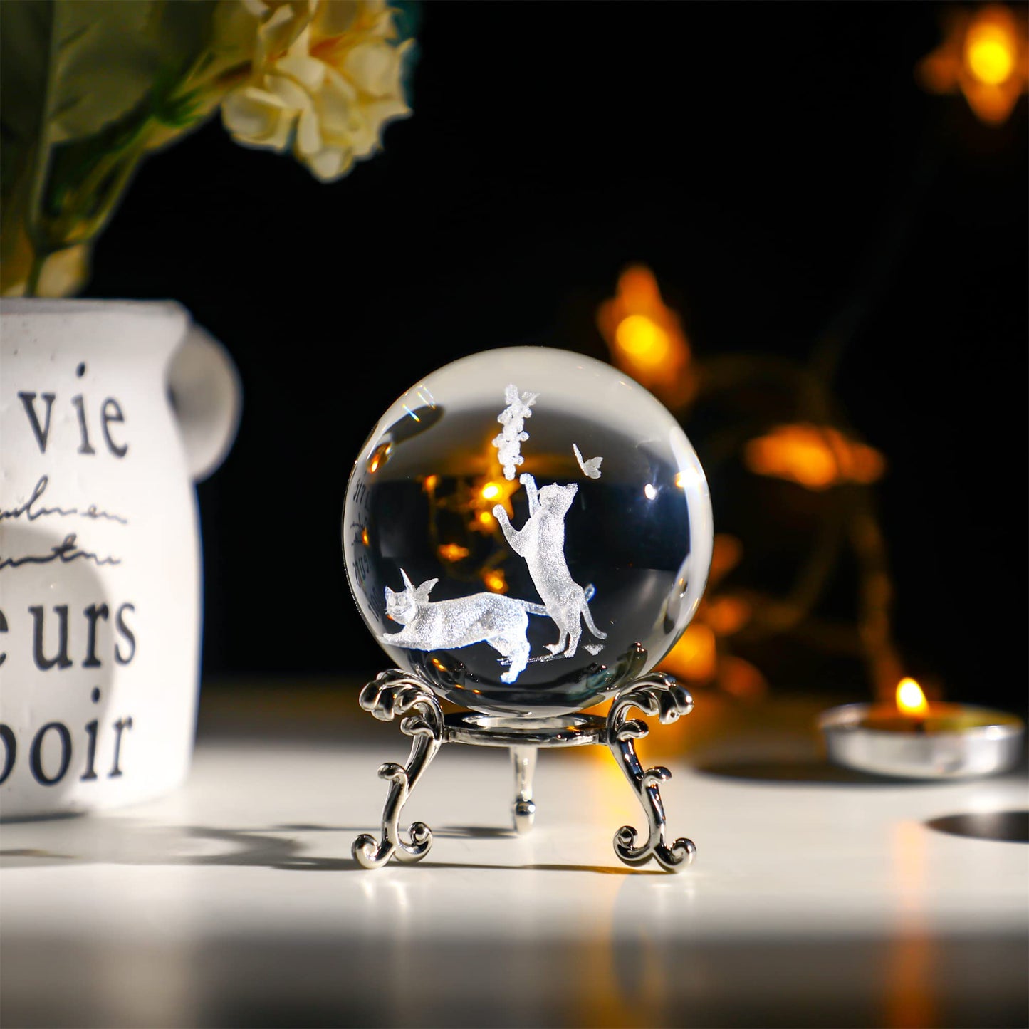 ZEERSHEE 60mm 3D Laser Engraved Crystal Ball and Multicolor LED Light Base