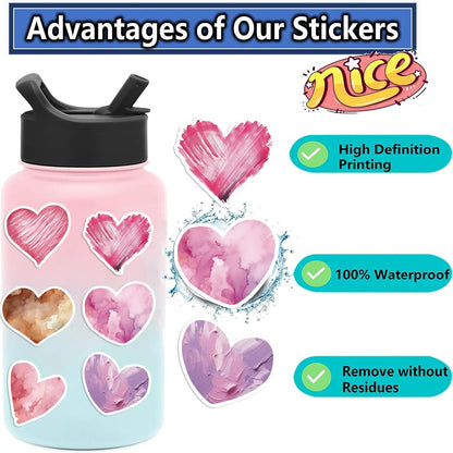 50 PCS Love Stickers Heart Sticker Cute Sticker for Journaling Laptop Scrapbook Water Bottles Guitar Suitcase Phone Snowboard Waterproof Vinyl Gifts for Women Girl Kids Adult Teens