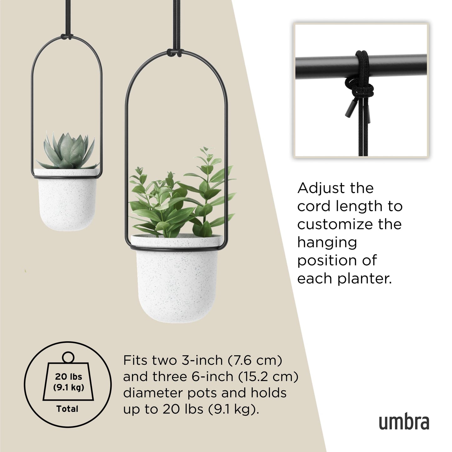 Umbra Triflora Hanging Planter for Window, Indoor Herb Garden, Set of 5, White/Black