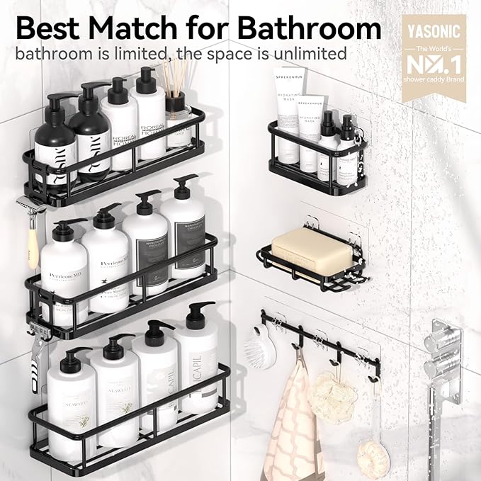 YASONIC Shower Caddy Adhesive, 100% Rustproof Shower Organizer