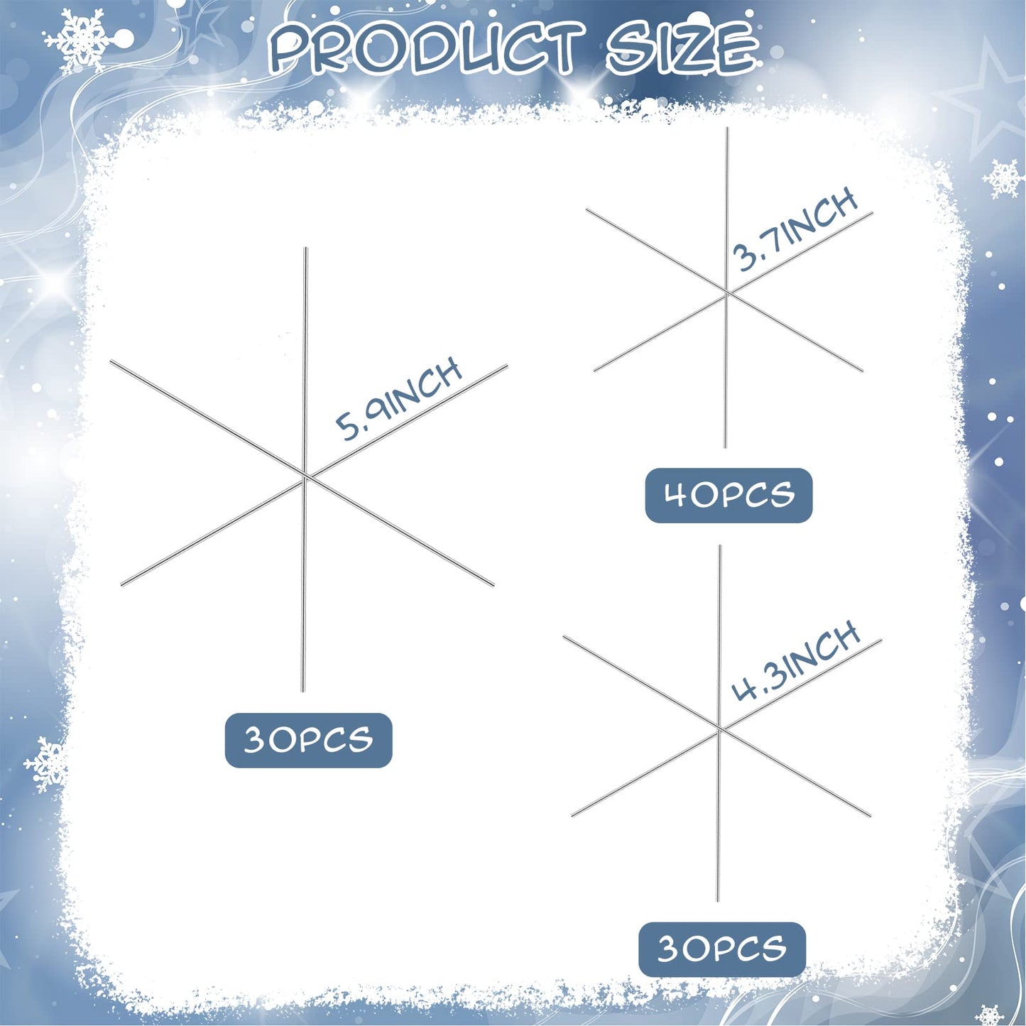 100 Pieces Snowflake Wire Forms Metal Snowflake Bead Wire for Fun Beading Project Christmas DIY Craft Making Supplies Winter Ornament, 3.7/4.3/5.9 Inch