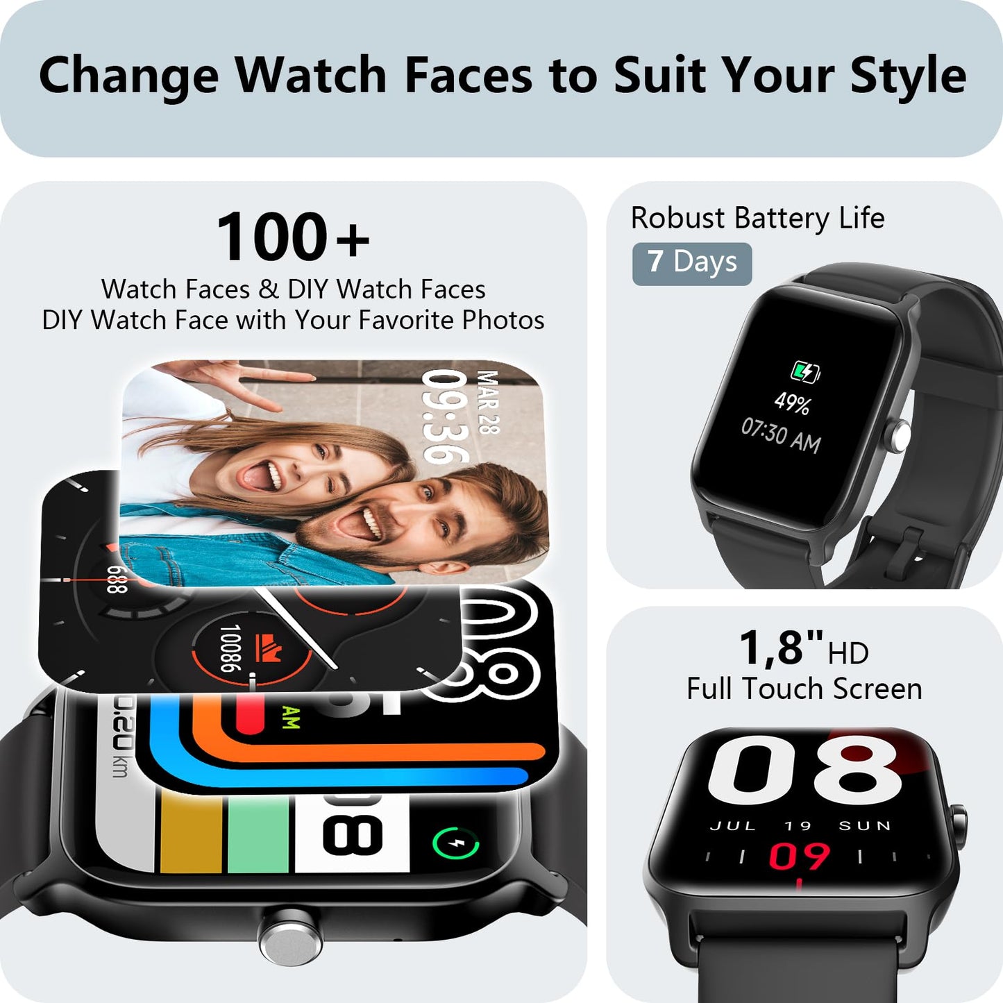Smart Watch for Men Women, Answer/Make Calls, Alexa Built-in, [1.8"HD Screen] Smart Watches for iPhone/Samsung/Android, Fitness Watch with Heart Rate Sleep SpO2 Monitor,IP68 Waterproof, 100+ Sports